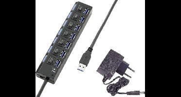 Renkforce USB-hub 7 poorten Individueel schakelbaar, Met status-LED's, Met iPad-laadpoort Zwart