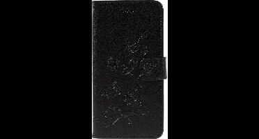 Shop4 - Geschikt voor Samsung Galaxy A7 (2018) Hoesje - Wallet Case Bloemen Vlinder Zwart