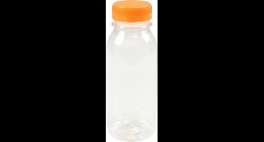 Fles, petfles, PET, met oranje dop, 250cc, transparant - doos @ 210 stuks
