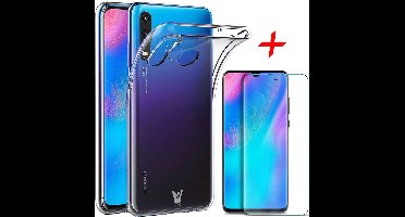 Hoesje geschikt voor Huawei P30 Lite Hoesje + Screenprotector - Transparant Siliconen TPU Soft Gel Case