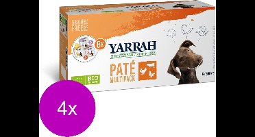 4x Yarrah Bio Hond Mult-Pack Alu Kuip - Kip, Kalkoen & Rund - Hondenvoer - 6x150g