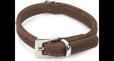 Beeztees leren halsband Buffalo Strass. Bruin. 24 cm x 10 mm.