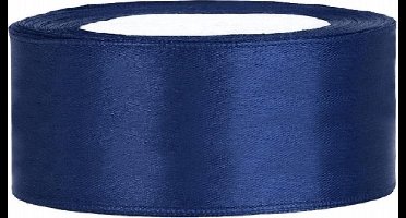 PartyDeco - Satijn lint Navy Blue 25mm/rol 25m