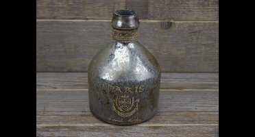 SENSE Decoratieve fles vaas met opdruk - Vintage stijl vaas - Vaas zilver antiek