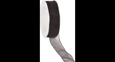 Wired organzalint Zwart 25 mm / 20 mtr. Organza lint met draad