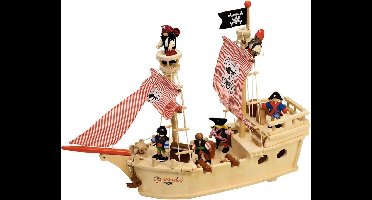 BigJigs Houten piratenschip - Speelgoed voor kids vanaf 3 jaar - 25-delig