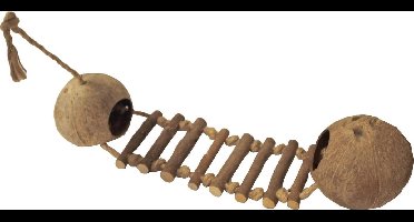 Knaagdierhuis 2x kokosnoot met touwbrug 50 cm