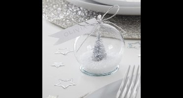 Ginger Ray - Ginger Ray - Silver Glitter – Sneeuwbal Zilveren Boom Kaarthouder (4 stuks)