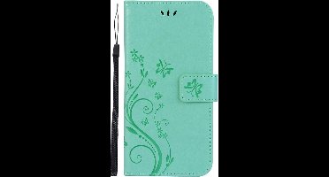 Shop4 - Samsung Galaxy M20 (Power) Hoesje - Wallet Case Vlinder Patroon Mint Groen