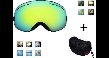 Ski & Snowboard bril / Goggle met hard case lens Smoke Gold frame Zwart F type 4 Cat. 0 tot 4 - ☀/☁ lens kan verwisseld worden  is extra optie.