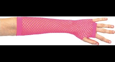 Atosa Carnaval verkleed handschoenen - visnet stof - fuchsia roze - vingerloos - dames - elastiek