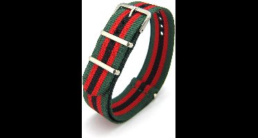 Premium Green Red Black - Nato strap 22mm - Stripe - Horlogeband Groen Rood Zwart