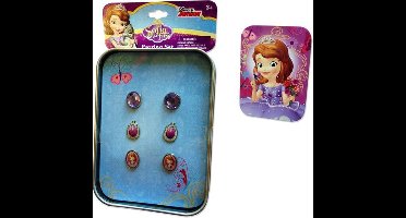 Disney Junior - Sofia het Prinsesje - Oorbellen - Oorknopjes - 3 Paar - Geschenkblikje - Meisjes - Paars.