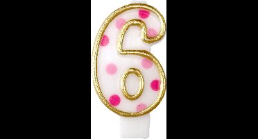 Haza Original Verjaardagskaars Cijfer 6 Goud/roze 6 Cm