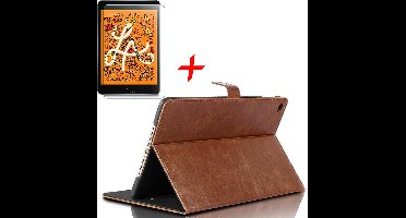 Hoes + Screenprotector geschikt voor iPad Mini (2019) - Smart Book Case Lederen Hoesje - iCall - Lichtbruin