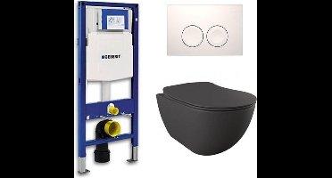 Geberit UP 100 toiletset - Inbouw WC Wandcloset - Creavit Mat Antraciet Geberit Delta-21 Wit