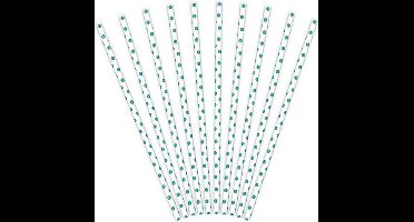 Partydeco - Rietjes Polka Dots Wit/Mint (10 stuks)