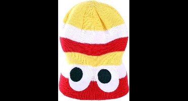 Gebreide muts rood/wit/geel met ogen
