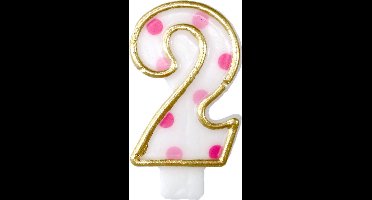 Haza Original Verjaardagskaars Cijfer 2 Goud/roze 6 Cm