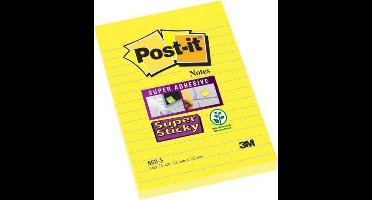 Post-it® Super Sticky Notes, Geel, Gelijnd, 102mm x 152 mm, 1 blok, Individueel Verpakt, 75 Blaadjes/Blok