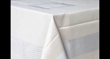 Damast Tafelkleed Lineair 190x140cm Taupe Grijs De Witte Lietaer