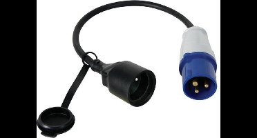 Perel Verloopkabel, H07RN-F 3G2.5, 0.4 m, 16 A/230 V, 3680 W, CEE naar type E, voor binnen en buiten, rubber, blauw