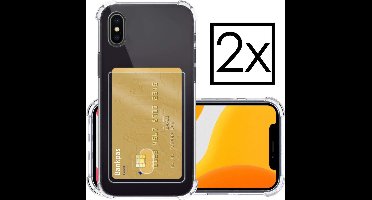 Hoesje - 2 Stuks - Geschikt voor Apple iPhone X - Met Pashouder en Kaarthouder - Telefoon Hoes Shockproof - Siliconen Case - Back Cover - Shock Proof - Pasjes Houder - Transparant