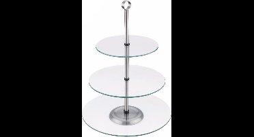 Kinghoff taartplateau - 3 etalages - Glas - Met grijpring