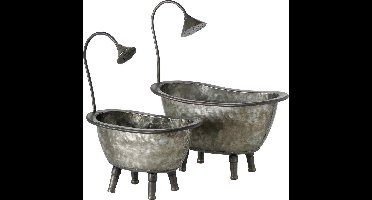 Leuke set zinken bloembakken in de vorm van badkuipjes