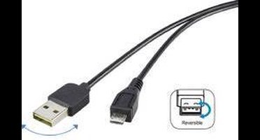 Renkforce USB-kabel USB 2.0 USB-A stekker, USB-micro-B stekker 1.80 m Zwart Stekker past op beide manieren, Vergulde st