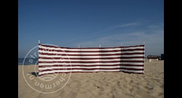 Strand Windscherm 6 meter dralon Bordeaux / Wit met houten stokken