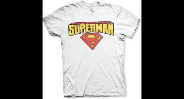 DC Comics Superman Heren Tshirt -S- Blockletter Logo Wit