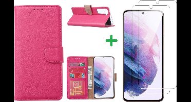 Hoesje Geschikt Voor Samsung Galaxy S21 hoesje bookcase Pink - Hoesje Geschikt Voor Samsung Galaxy s21 hoesje bookcase wallet case portemonnee book case hoes cover hoesjes met 2 stuks Screenprotector
