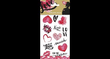 Love Tattoos - Tijdelijke Tattoo - Body Glitter - Plak Tattoos - Nep Tattoo - Fake Tattoo - Liefde - Kinderen en volwassenen - 1 Vel met 12 tattoos