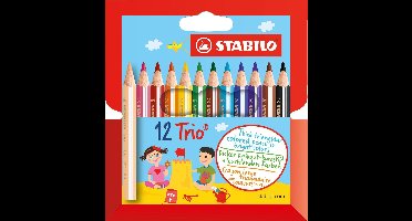 STABILO Trio Thick - Kort  En Dik Driekantig Kleurpotlood - Met Extra Dikke Kern 4,2 mm - Etui Met 12 Kleuren