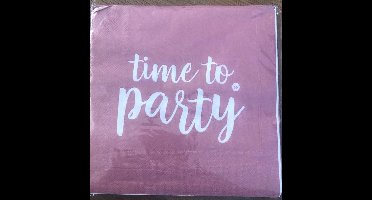 Servetten 2 kanten tekst time to party - hip hip hooray 20 stuks 17 cm lang 17 cm hoog