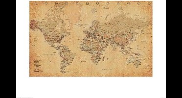 Pyramid Poster - World Map Vintage Style - 80 X 60 Cm - Multicolor