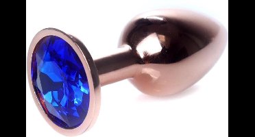 Power Escorts - Unieke Rose Goud kleuringe Plug - Anaal Plug - Buttplug dark Bue stone - Anal Plug met donker blauwe steen - ideale formaat - 7 CM en lekkere Dia 2,7 cm - met makkelijke bewaar zak