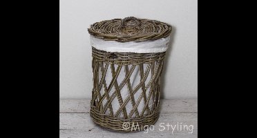 Wasmand - Rond - Open - Met binnenzak - Riet - Rotan - Dia38xH48 cm