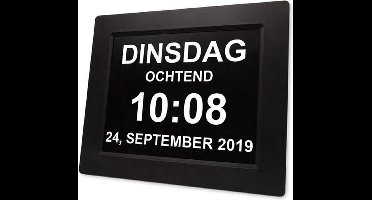 FEDEC Digitale Dementieklok - met XL Beeldscherm – Alarmfunctie - Medicijnwekker – Kalenderklok - Alzheimer Klok – Zwart