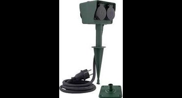 REV 0595009555 Buitenstopcontact 4-voudig Zwart, Groen Met grondspies