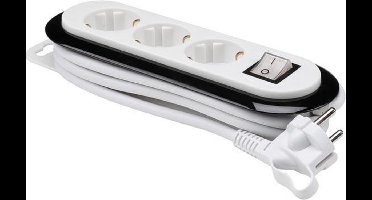 3-Voudige Stekkerdoos Met Schakelaar - Zwart/Wit -  Randaarde