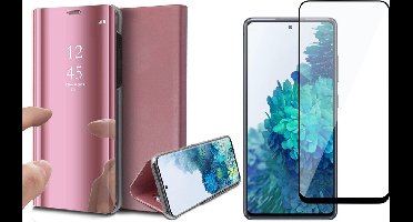 Hoesje geschikt voor Samsung Galaxy S20 FE - Screen Protector FullGuard - Book Case Spiegel Roségoud & Screenprotector