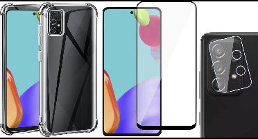 Hoesje geschikt voor Samsung Galaxy A52 - Shock Proof Case - Transparant - Met Full Screenprotector en Camera Screen Protector