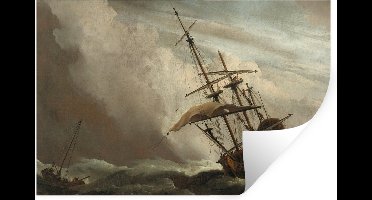 Muurstickers - Sticker Folie - Een schip in volle zee bij vliegende storm - Schilderij van Willem van de Velde - 30x20 cm - Plakfolie - Muurstickers Kinderkamer - Zelfklevend Behang - Zelfklevend behangpapier - Stickerfolie