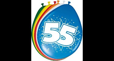 Folat Verjaardag feest ballonnen - 55 jaar - multi - 8x stuks - feest versiering