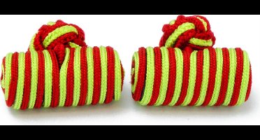 Manchetknopen - Zijden Knoop met Groen en Rode Cilinder