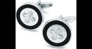 Manchetknopen - Knoop Zilverkleurig met Zwarte Rand