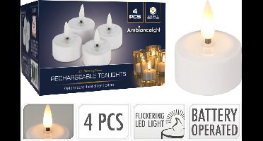 Theelichtjes LED Box 4 stuks Oplaadbaar - Ø4cm *Uitbreidingsset ZONDER oplader*