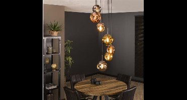 Hanglamp van 7 Lampen - Stellar - Getrapt 7- Lichts - Metaal - Glas - Goud - Koper en Chroom - Woonkamer - Keuken - Trappengat - Hanglamp in Hoogte Verstelbaar tot 280 cm - Voedingstype Netstroom